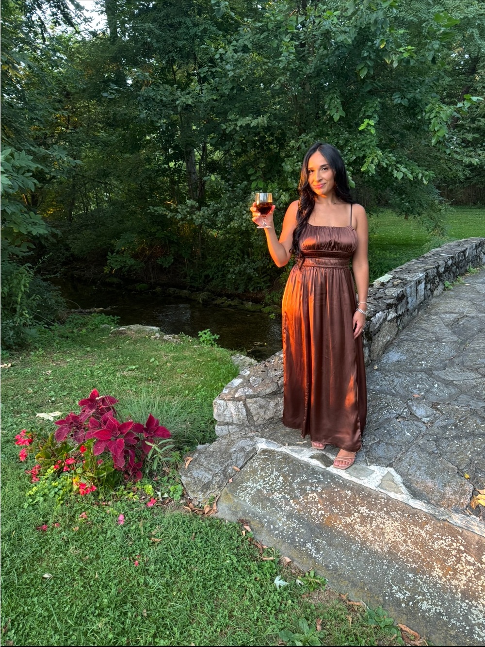 Elegant Brown Satin Maxi Dress - Women